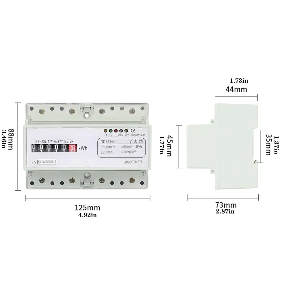 

5(100)A 380VAC 50/60Hz Three Phase 4 Wire Analog Energy Counter Simulate Power DIN Rail with Pulse Output