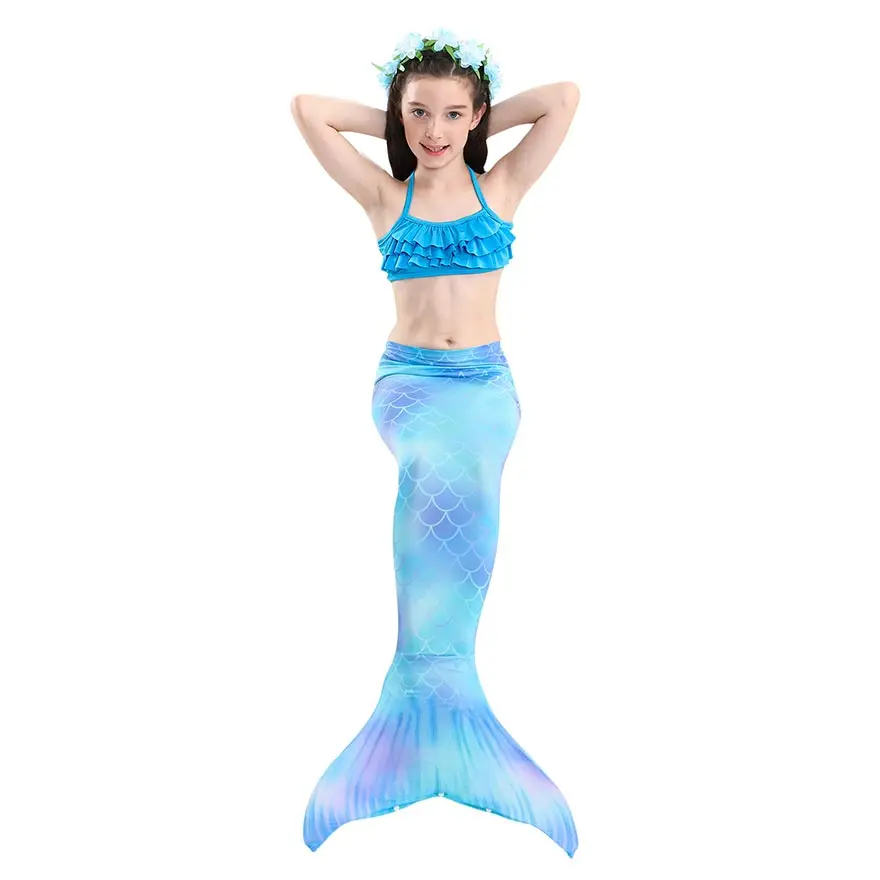 Fancy NEW the Little Mermaid Tail with Garland or With Monofin Swimsuit for Kids Girls swimmable Bathing Suit Mermaid Costume