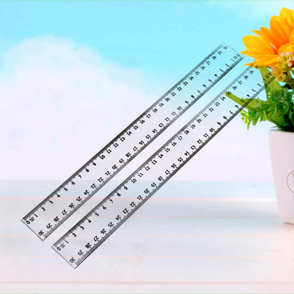 

2pcs Transparent Straight Ruler Student Drawing Measuring Rulers 30cm Teaching Tools Office Supplies