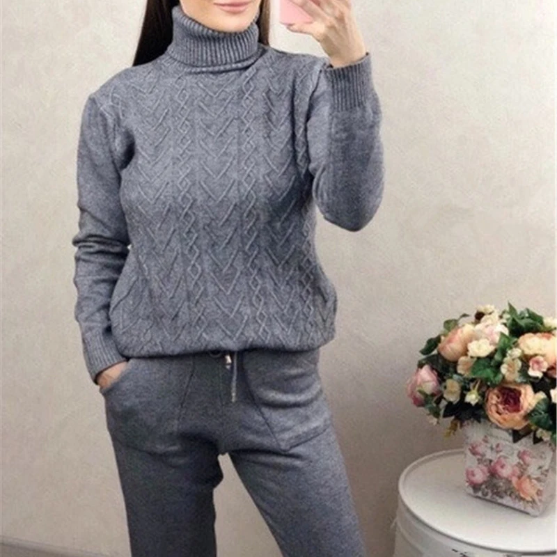 Женский свитер костюм и наборы спортивные костюмы 2019 Осень Зима Новый Водолазка