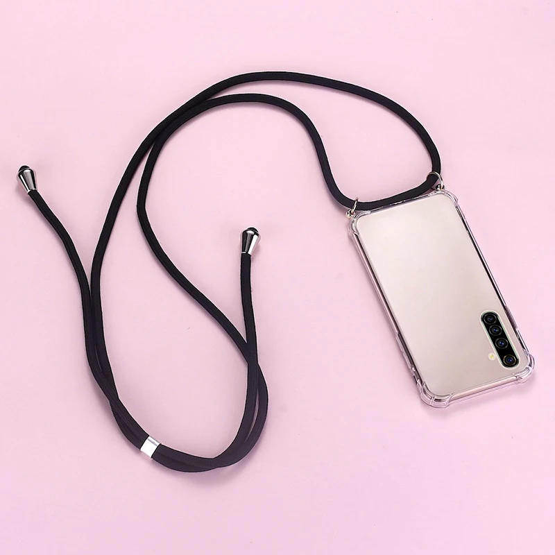 Luxury Lanyard Silicone Phone Case For Realme 8 7 6 5 XT X2 Oppo A96 A72 A78 A77 A94 A74 A54 A57 Ultra-thin Necklace Rope Cover