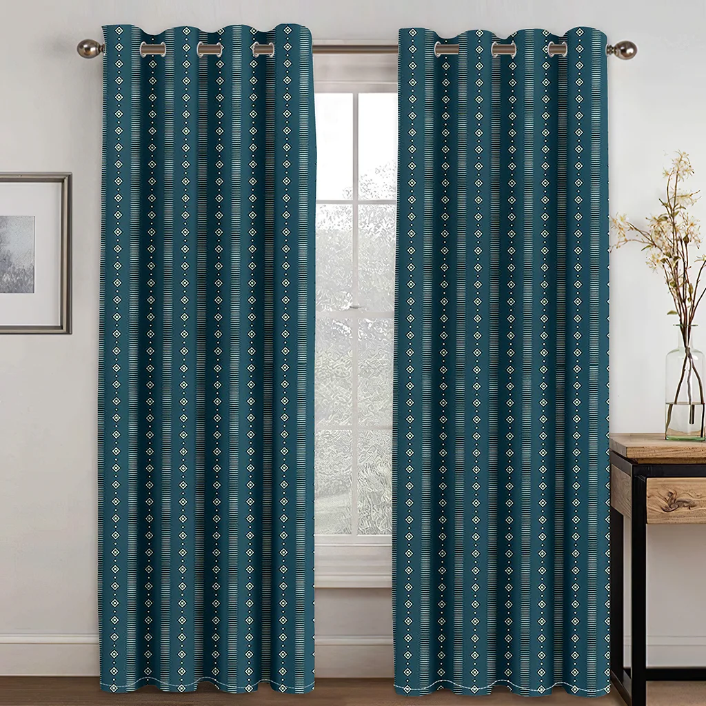 

Living Room Shading 90% Decorative Curtain Diamond Stripe Pattern Home Textile Decoration Bedroom Perforated Curtains
