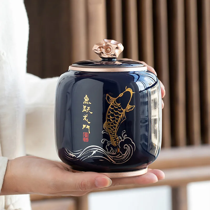 

Chinese Hand Painted Ceramics Tea Caddy Household Sealed Storage Tank Portable Travel Tea Jar Oolong Tieguanyin Containers