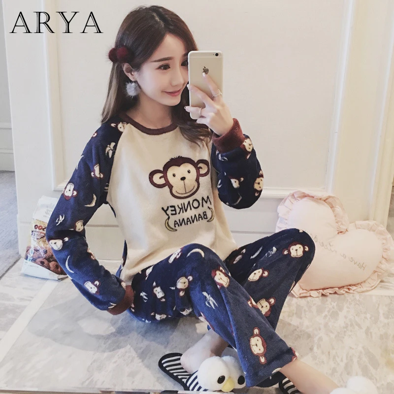 Arya зимние женские толстые фланелевые теплые пижамные комплекты с длинными