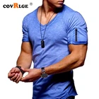Мужская футболка для фитнеса Covrlge, футболка на молнии с v-образным вырезом, уличная одежда, бесплатная доставка, MTS544, 2019