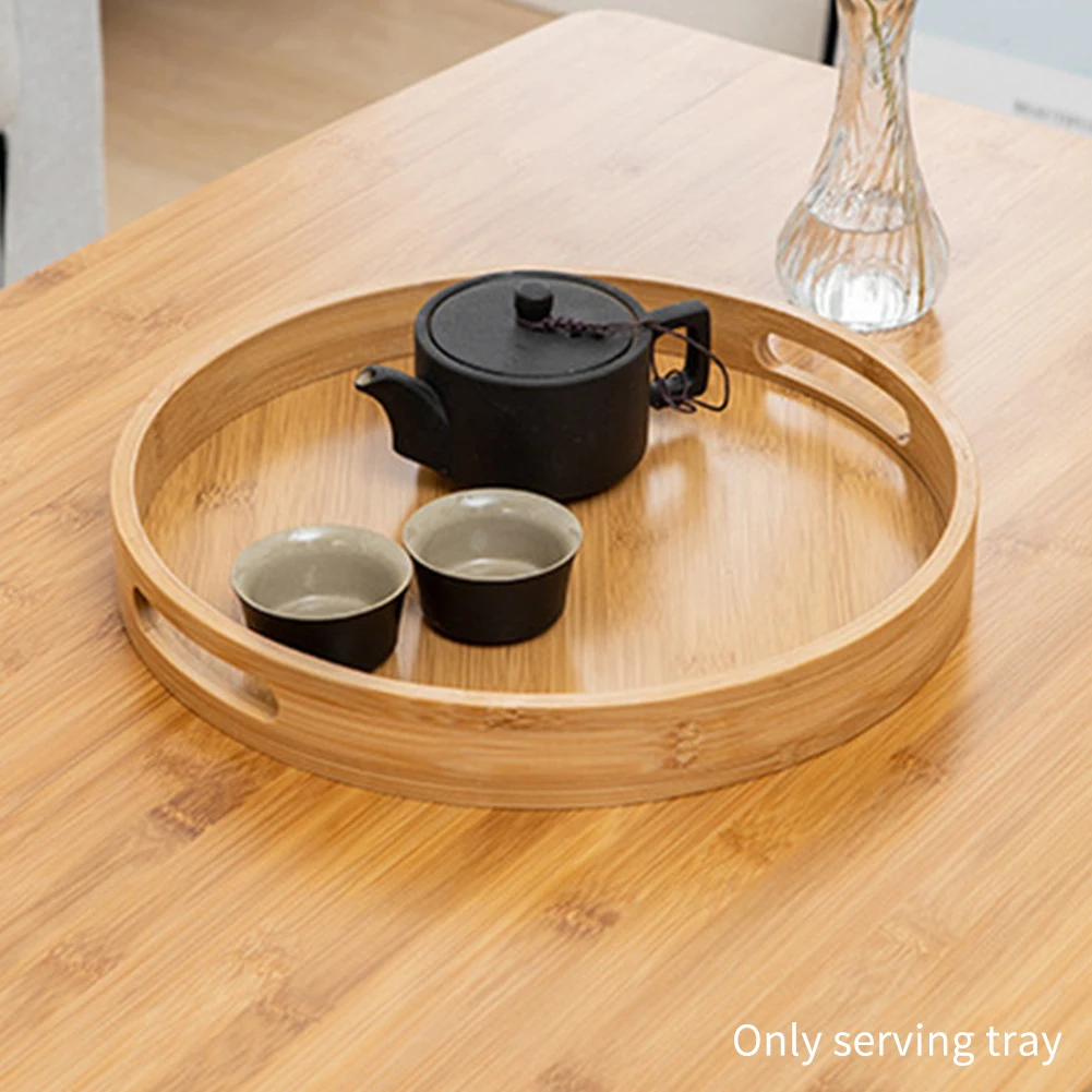 Food Storage Portable Serving Tray Dining Room Party Natural Round Home Raised Edge Tableware Bamboo Wood Dessert Bread Kitchen | Дом и сад