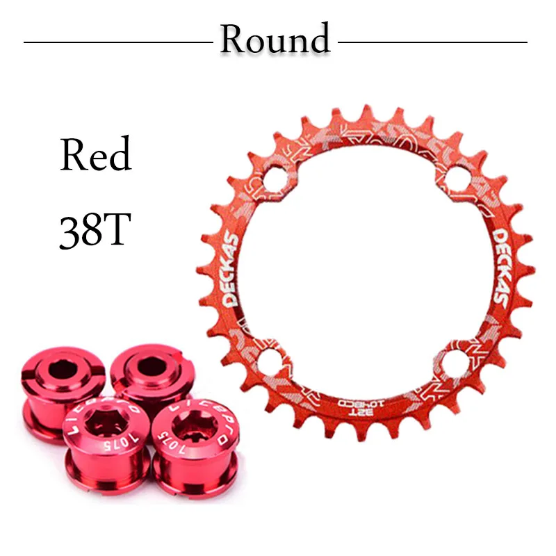 Red Round 38T DECKAS 96 BCD велосипедная звездочка, цепь для горного велосипеда, кольцо, узкая широкая цепь, колеса 32 T/34 T/36 T/38 T, Звездочка для - Цвет: Red Round 38T
