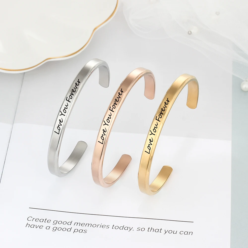 Персонализированные Выгравированная манжета браслет на заказ имя слова буквы