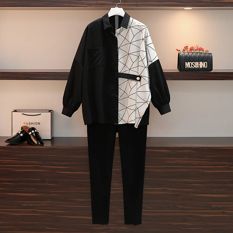 

L-4XL Plus Size Women Loose Casual Blouse Autumn 2020 Korean Fashion Tops Long Sleeve Patchwork Print Oversized Ladies Shirts