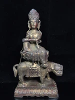 15chinese folk collection old bronze cinnabar lacquer northern wei buddha manjushri lion riding sitting buddha ornaments