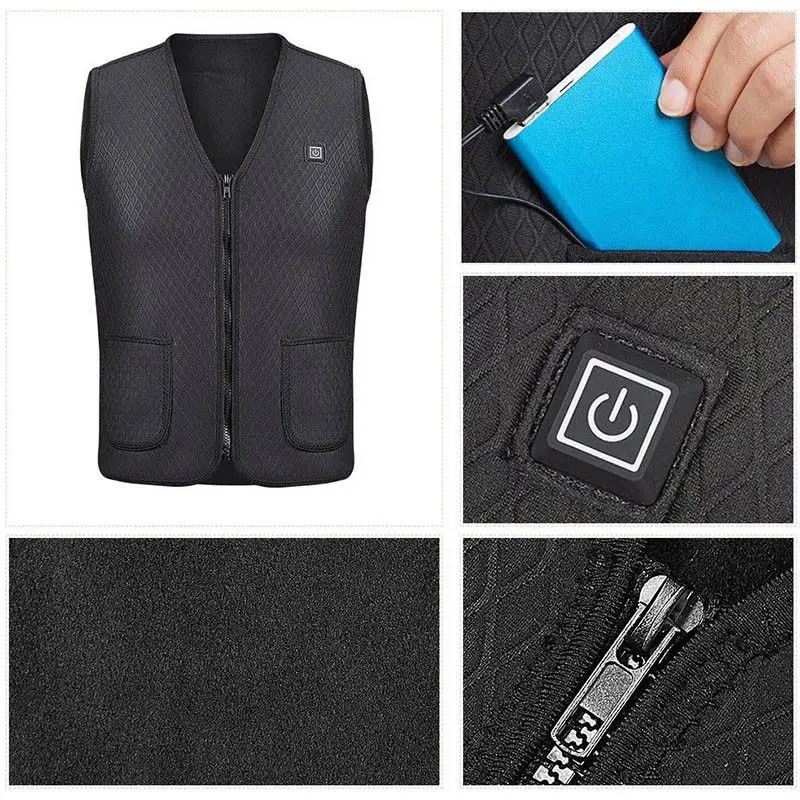 

Winter Warm Jacket Heated Vest USB Charging Intelligent Electric Heating Vest V-Neck Sports Tops Workout Hiking Thermal Clothing