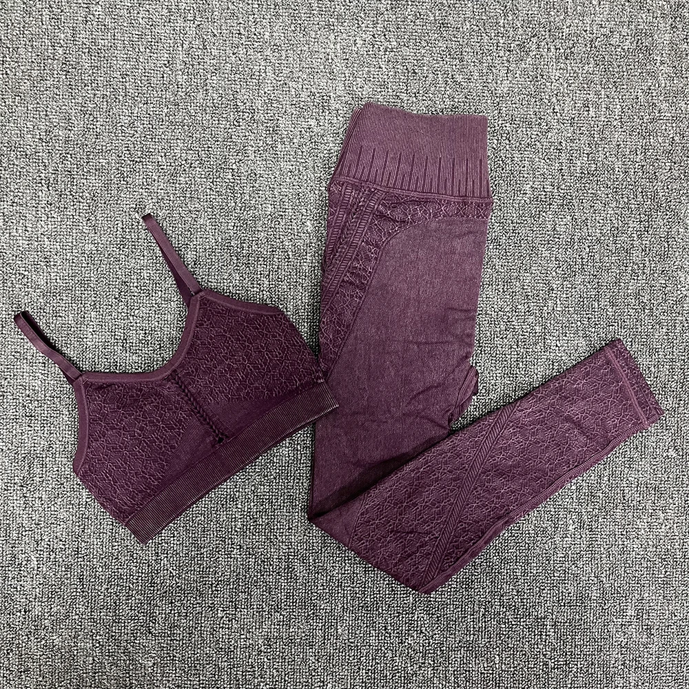 Seamless Hollow-out Gym Set Women Fitness Yoga Set Sports Suits High Waist Leggings+Push Up Bra 2 peice Set Sportswear 2021New