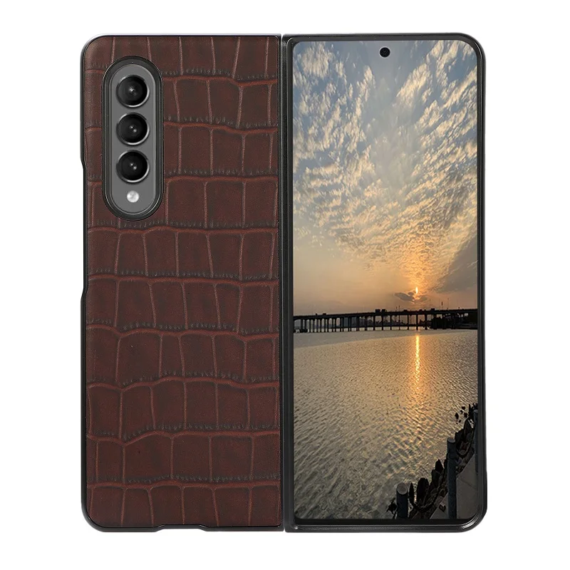 real genuine leather slim case for samsung galaxy z fold 3 fold3 5g cover luxury cute crocodile mobile phone shell accessories free global shipping