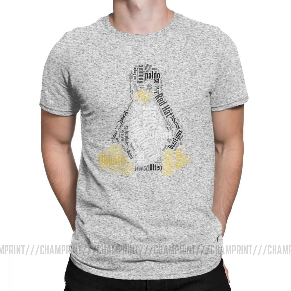 Новинка Tux Typo Linux Distro дистрибьюция Ubuntu футболки мужские с круглым вырезом хлопок футболка с коротким рукавом футболка одежда с принтом - Цвет: Серый