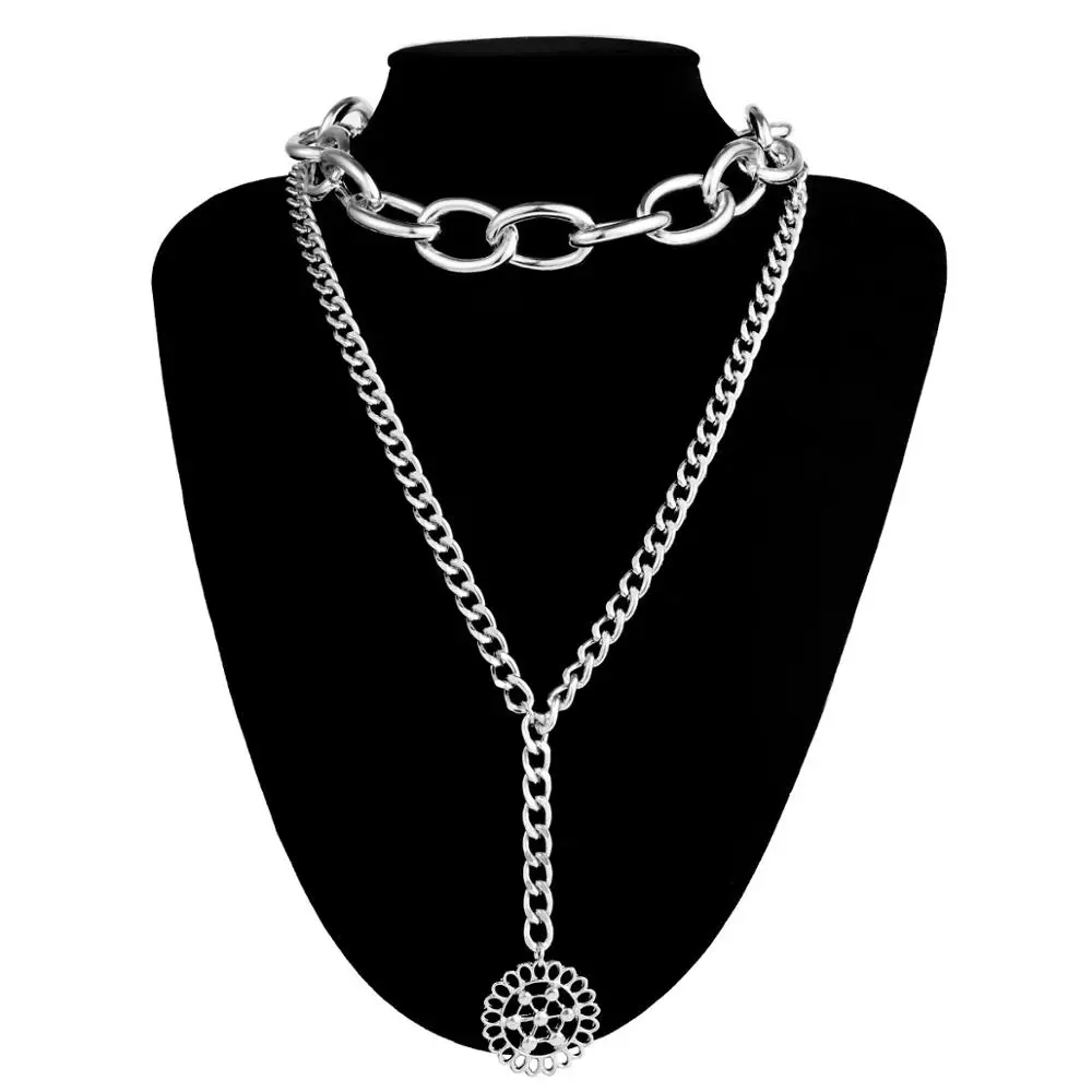 Двухцветный чокер JShine в стиле панк ожерелье толстая цепь круглый полый цветок