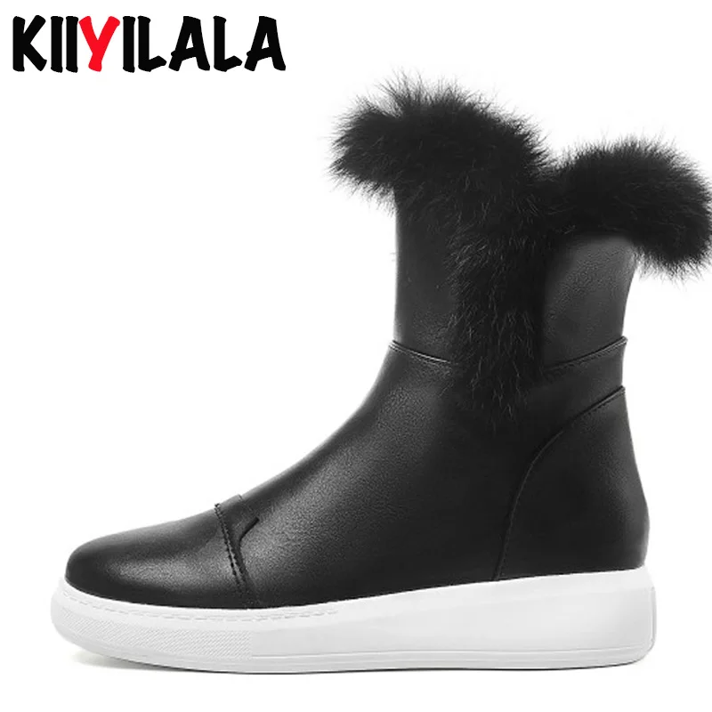 Kiiyilal New Warm Side Zipper Snow Boots Real Rabbit Fur Winter Shoes Height Increasing Woman Short Plush Women | Обувь