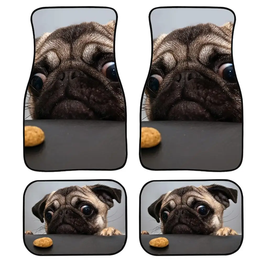 

Car Floor Mats Set Of 4 Cute Pug Dog Print Universal Fit Front and Back Cat Mat Heavy Duty All Weather with Rubber Backing