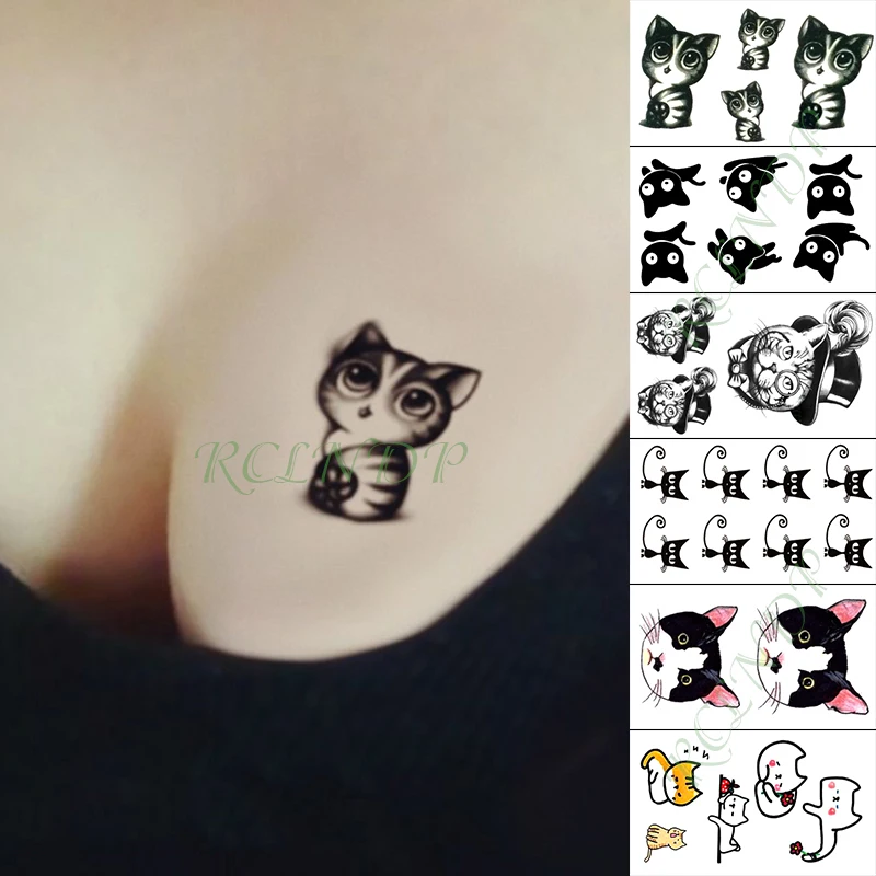 

Waterproof Temporary Tattoo Sticker Lovely Cat Big Eyes black Cats Fake Tatto Finger Hand Arm Flash Tatoo for Kid Girl Men Women