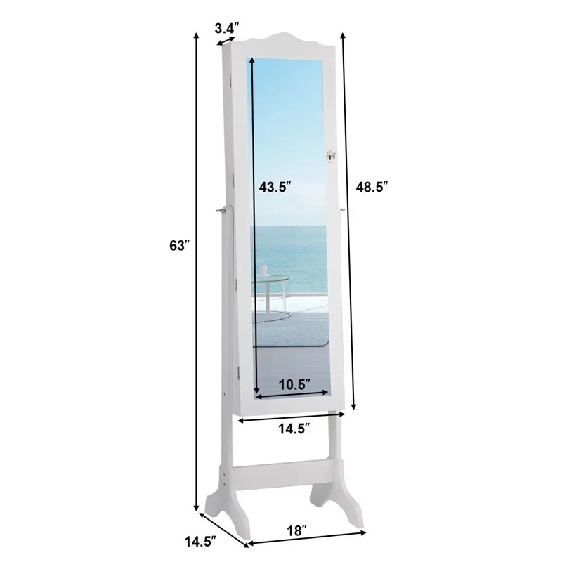 

Mirrored Jewelry Cabinet Storage With Drawer And Led Lights Durable Premium MDF Moisture and Corrosion Resistant HW58852