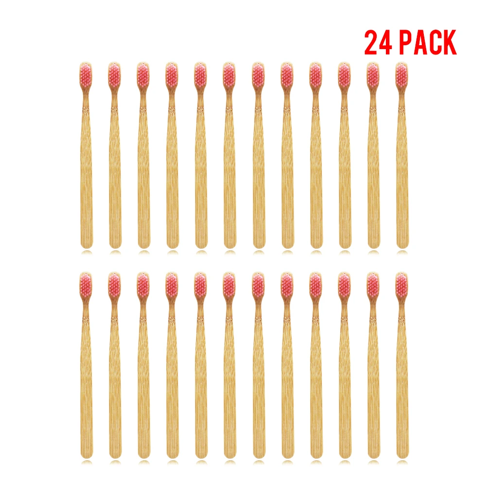 Бамбуковая зубная щетка для взрослых 24 упаковки экологически чистые розовые