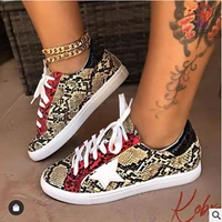 2021 new spring and autumn casual snakeskin pattern round toe lace up womens sneakers