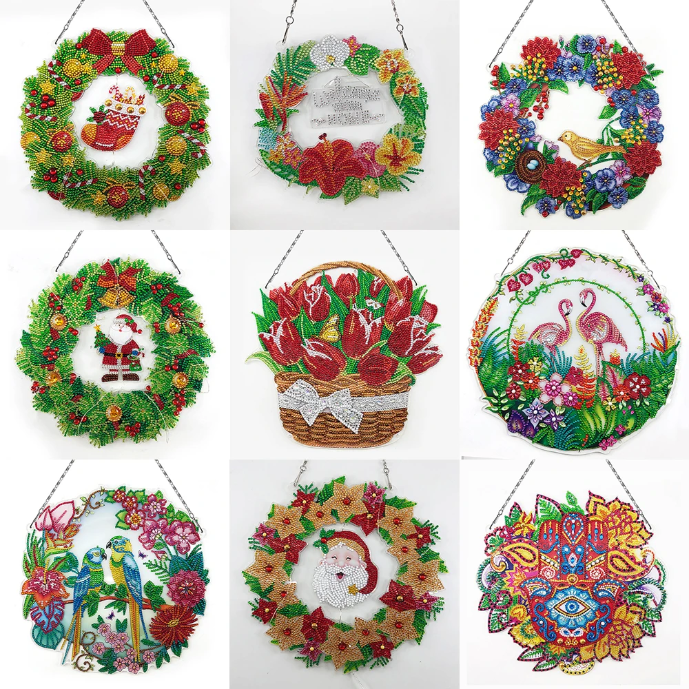 

Diamond Painting Wreath with LED Light Diamond Embroidery Kit Special Shaped Drill DIY Cross Stitch Art Craft Home Wall Decor