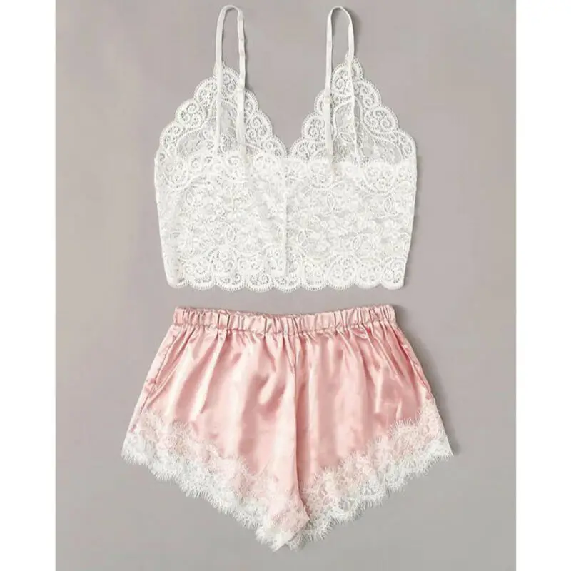 Летние женские сексуальные пижамы шелковые комплекты ночного белья с глубоким v