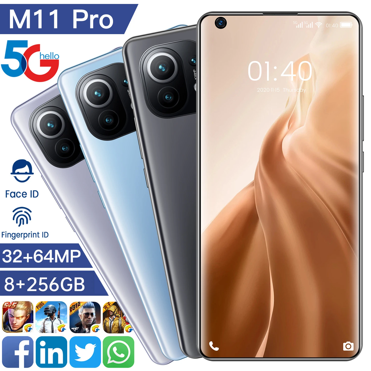 

2021 New Arrival M11 Pro 7.3Inch Deca Core MTK6889 8+256GB Global 5G LTE Bands Finger Face ID Dual SIM 32+64MP Android11 6800MAH