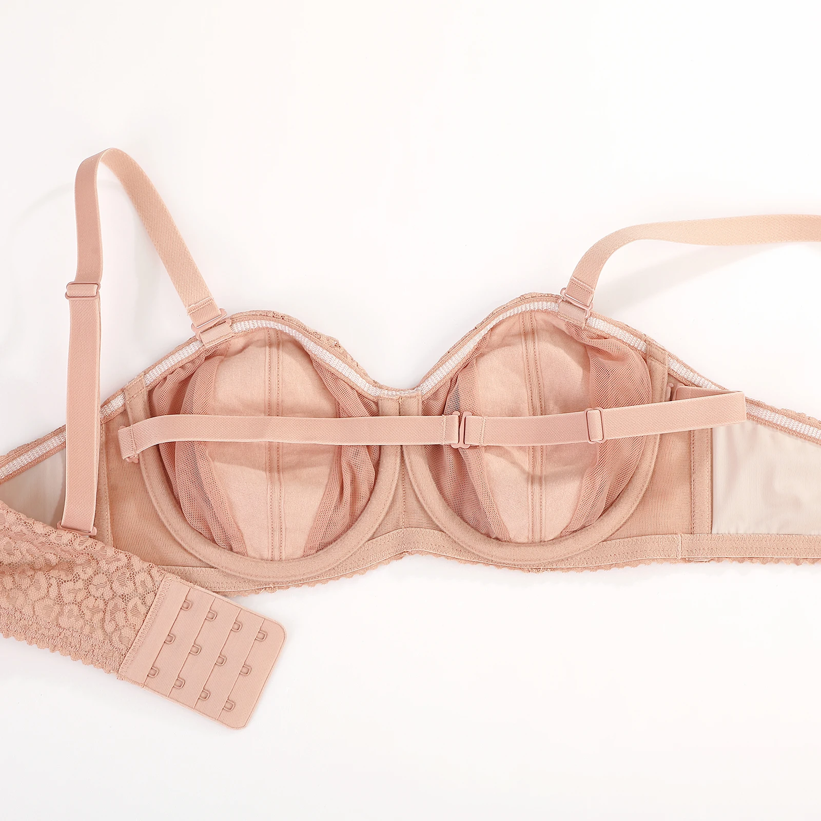 DOBREVA Women's Floral Lace Strapless Bra Sexy See Through Unlined Bralette Plus Size Underwire Bras Transparent Push Up