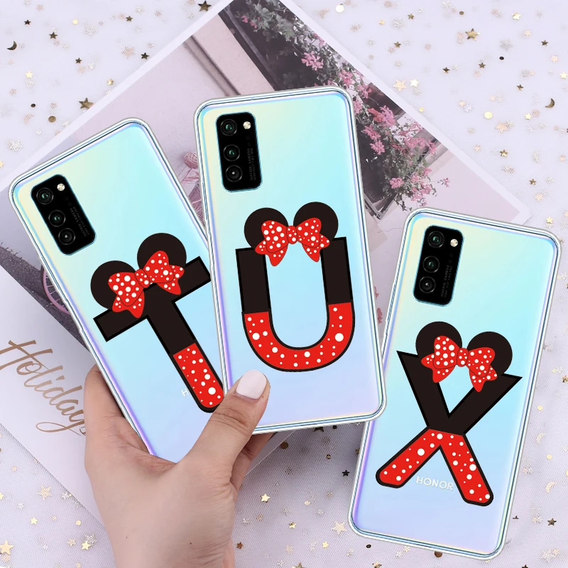 Мягкий силиконовый чехол для телефона Huawei Honor 8S Letter A J B C D с бантом 10 Lite 8X 9X 9 V20 20