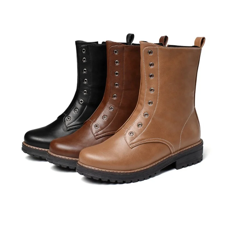 

Women's Boots Autumn Winter Low Heel Ankle Square Heel Round Toe Platform Zip Modem Boots 2021 New Sexy Leisure Brown Black