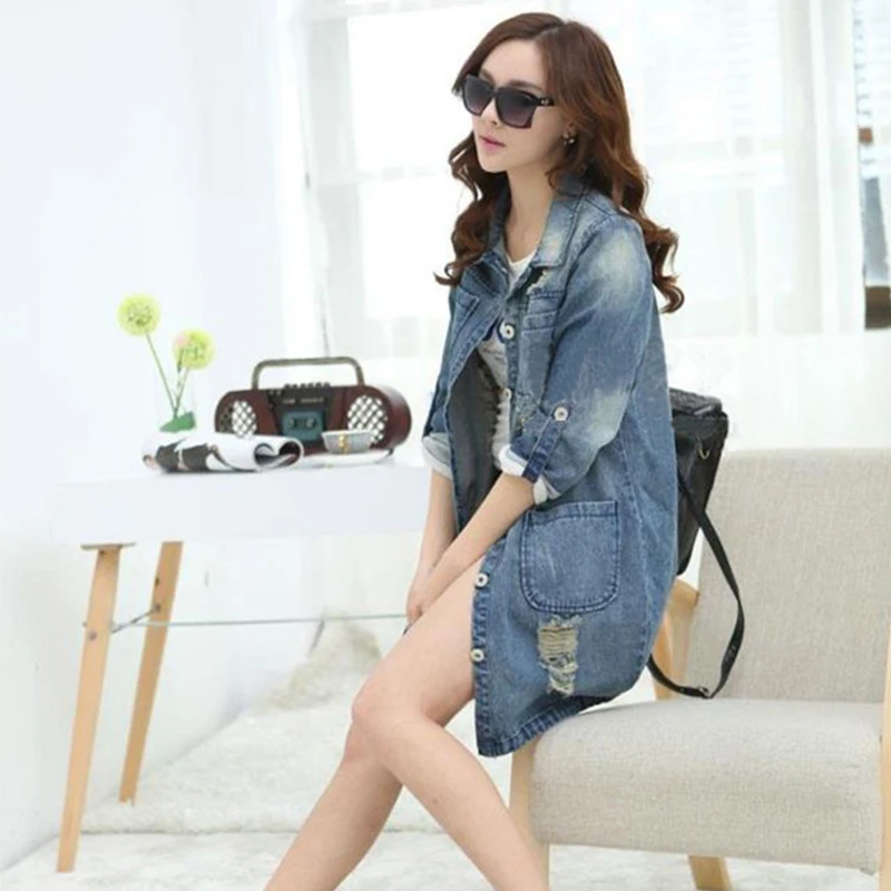 Big Size 4XL 5XL Women Denim Jacket Long Jeans Coat Casual Frayed Female Basic Jackets Outwear 2019 New Plus | Женская одежда
