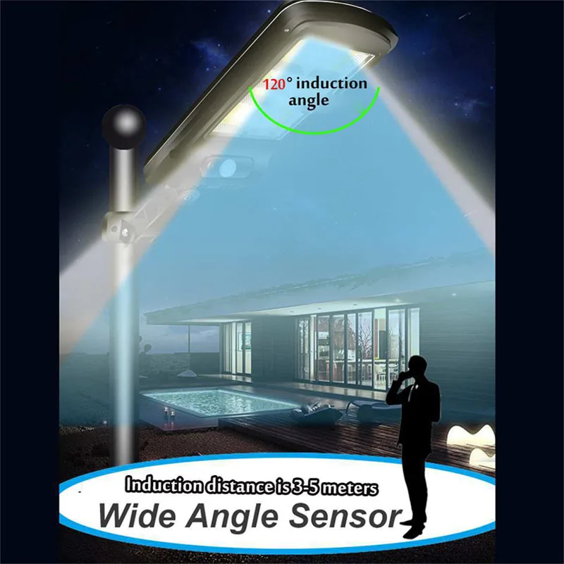 2pcs 128cob solar led street light waterproof motion sensor smart remote control 300w outdoor garden security wall light free global shipping