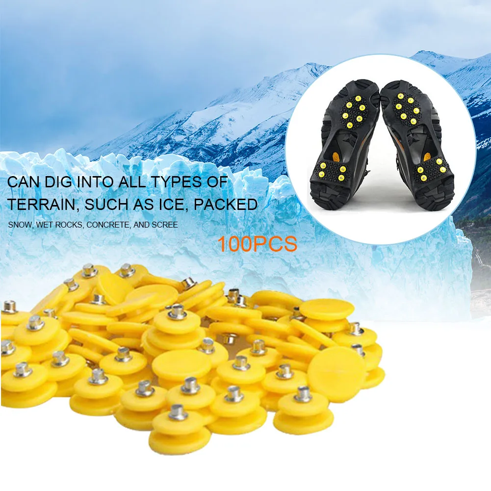 

100pcs Replacement Parts Wear Resistance Hiking Pet Outdoor Sports Climbing Ice Gripper Non Slip Yellow Spare Crampon Practical