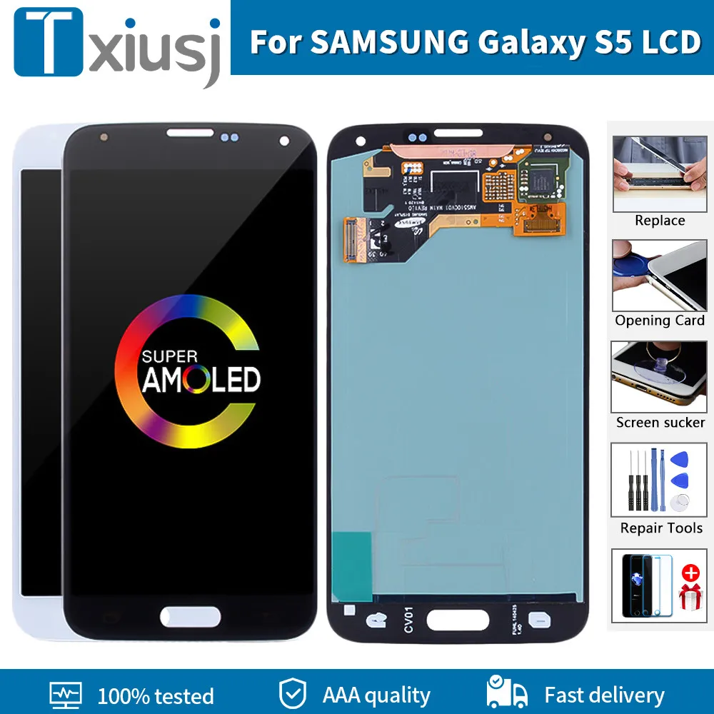 

ЖК-дисплей Super AMOLED для SAMSUNG Galaxy S5 i9600 G900F G900H, ЖК-дисплей с сенсорным экраном и дигитайзером в сборе с большими живыми тенями