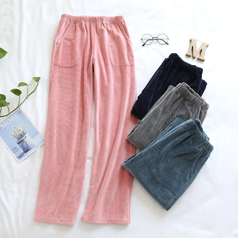 

Women Loose Velvet Wide Leg Pant Autumn Winter Sleep Bottoms Casual Pajamas Pants Solid Thicken Warm Sleepwear Trousers Homewear
