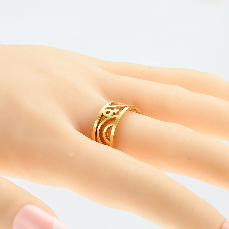MIQIAO Gold Plated Stainless Steel Lesbian Gender Symbol Couple Hollow Rings for Women Gift Fashion Jewerly Boho Anillo Anillos | Украшения