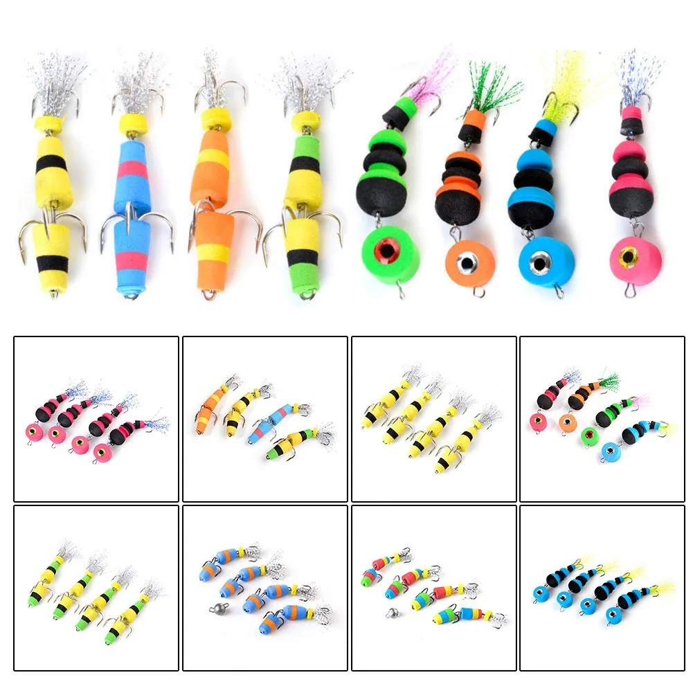 

4 Pcs Fishing Lure Soft Lure Foam Bait Swimbait Floating Jig Bait Pike Artificial Bait With Treble Hooks Fishing Tackle Pesca