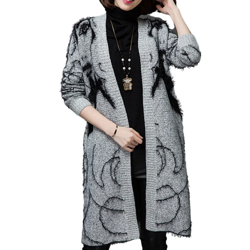 

winter fashion beauty jacquard pattern bat sleeve knit long cardigan sweater thick coat female
