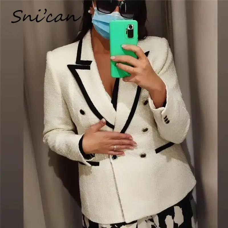 

Za White Tweed Women Jacket Coat Thick Warm Autumn Winter Office Ladies Chic Tops Vintage Chaquetas 2021 Veste Abrigo Mujer New