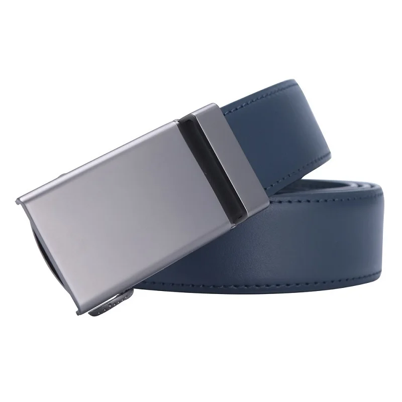 

High Quality Men's Ratchet Click Belt Genuine Leather Dress Belt for Men Jeans Holeless Automatic Sliding Buckle Blue Belts