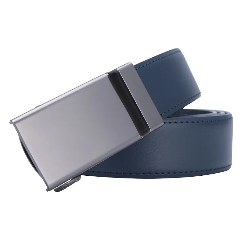 High Quality Men's Ratchet Click Belt Genuine Leather Dress Belt for Men Jeans Holeless Automatic Sliding Buckle Blue Belts 2017new pgm golf belts men s genuine leather ratchet dress belt with alloy automatic buckle