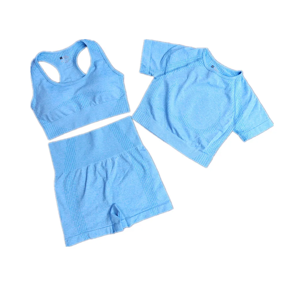 Женский бесшовный комплект для йоги спортивный бюстгальтер с коротким рукавом и