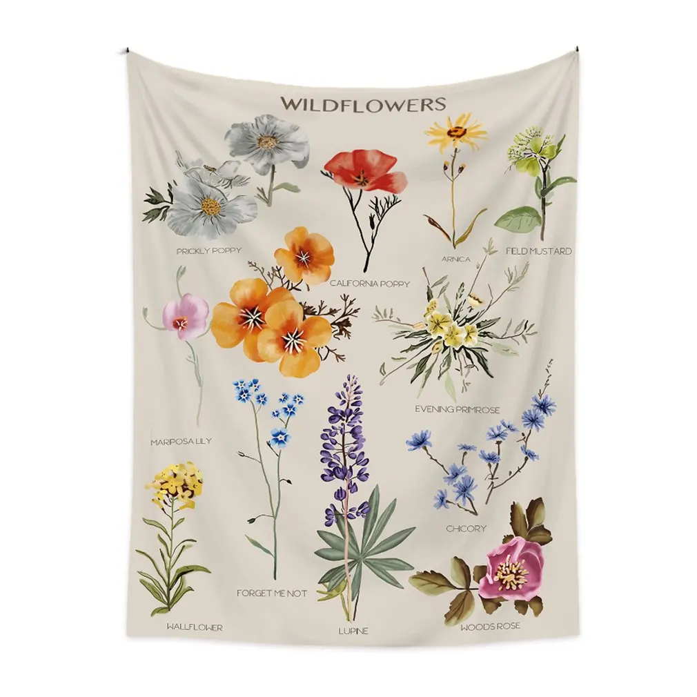 

Botanical Wildflower Carpet Tapestry Wall Hanging Flower Reference Tapestries Colorful Psychedelic Ins Home Decor Carpet