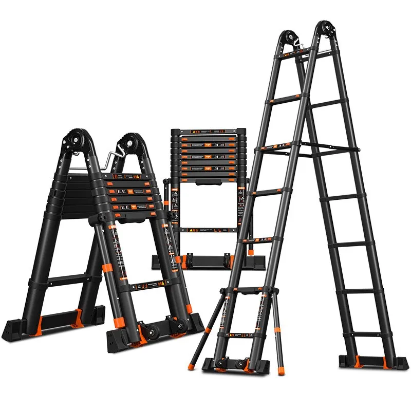 1.7*1.7m Multifunctional Folding Telescopic Aluminum Alloy Ladder Herringbone/Straight Ladder Dual-purpose Thickening Anti-shake