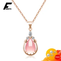trendy 925 silver jewelry necklace accessories for women water drop shape rose quartz zircon gemstone pendant wedding party gift