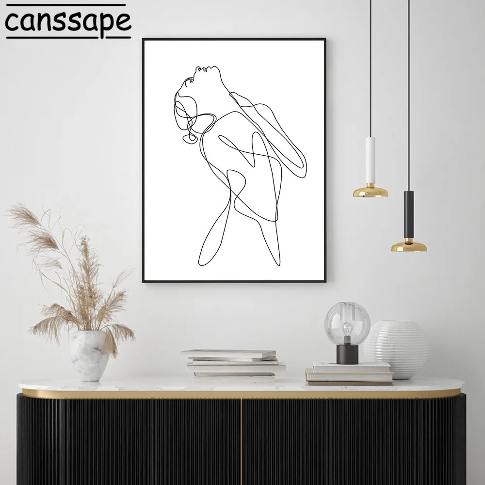 Линия для боди арта Плакаты Йога голая Картина на холсте женщина абстрактная