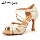 Женские туфли для бальных танцев Ladingwu, светло-голубые туфли из блестящей ткани для латиноамериканской бальной вечеринки, танцевальные туфли на мягкой подошве, каблук 6-10 см