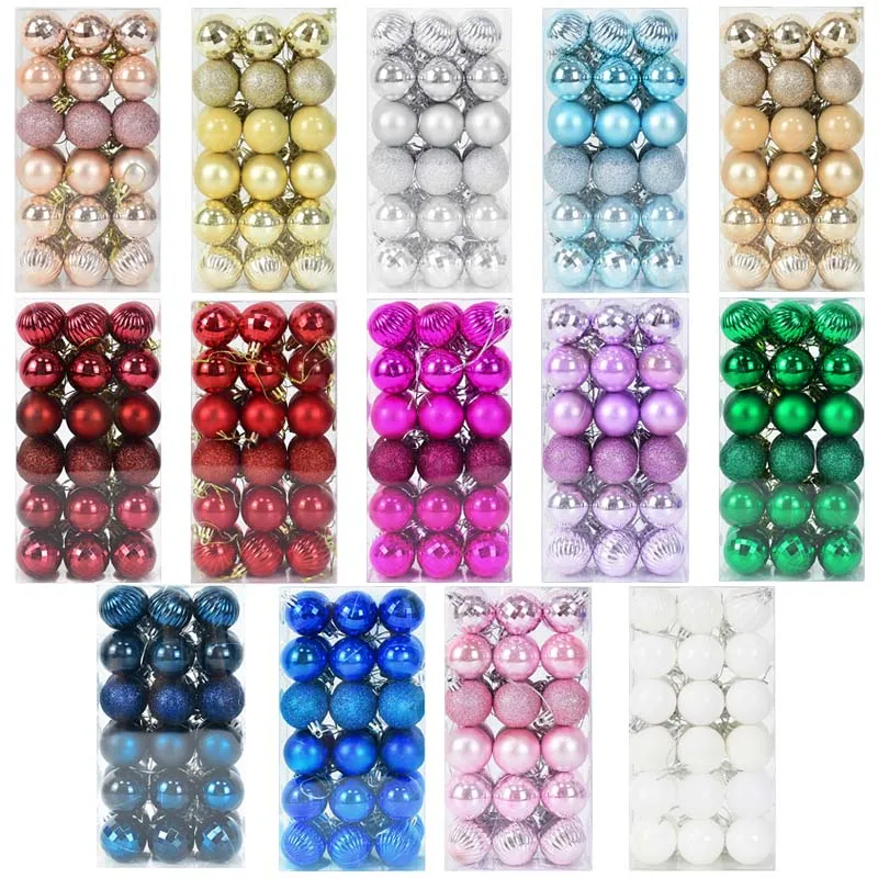 36Pcs/Set Multi Color Christmas Balls Glitter Christmas Tree Ornaments Balls Xmas Decorations Hanging Tree Pendant New Year 2021