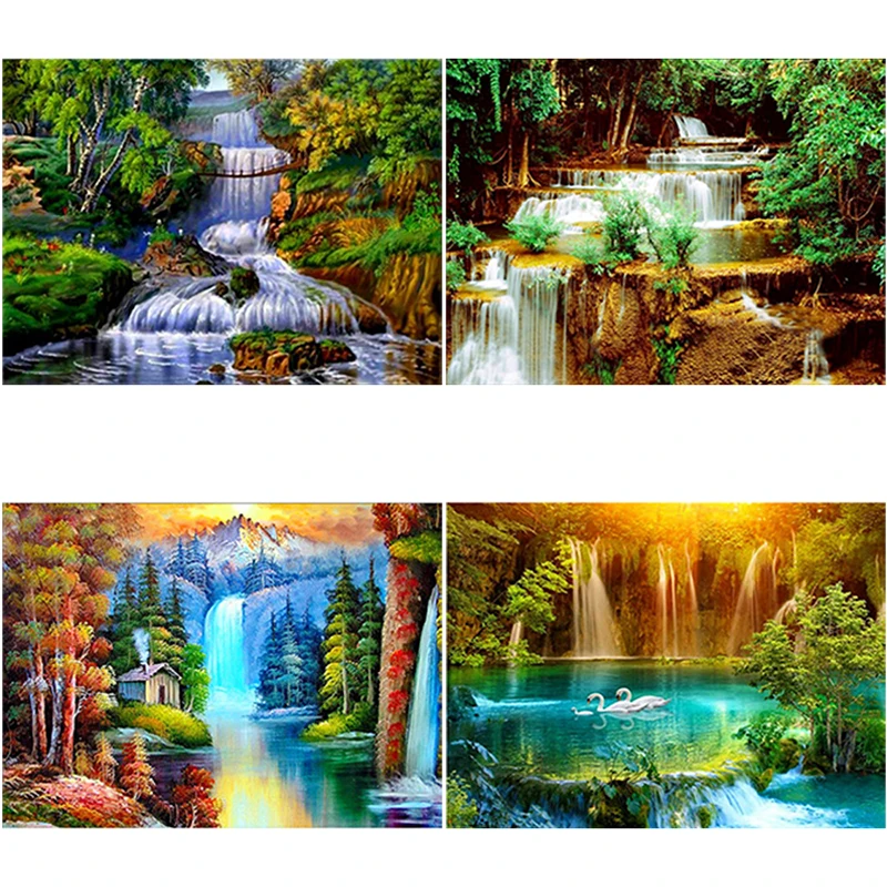 

DIY 5D Diamond Painting Landscape Diamond Embroidery Waterfall Cross Stitch Lake Full Round Drill Mosaic Kit Art Home Decor Gift